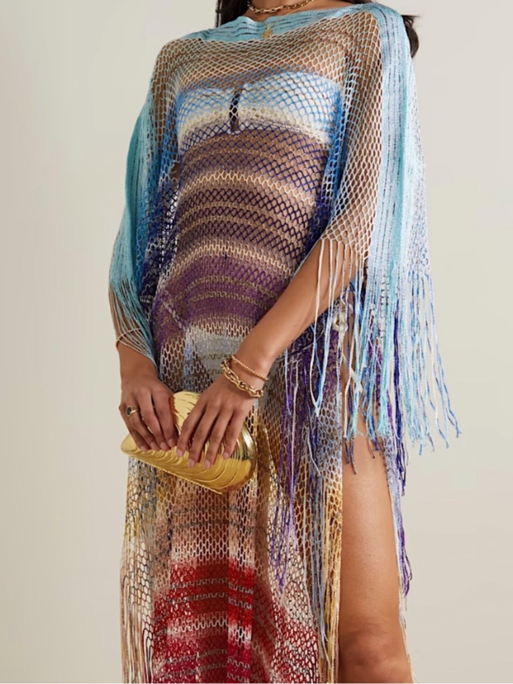 Missoni colorful fringe mesh knit cover up dress